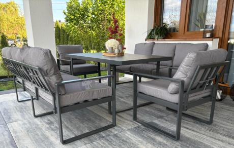 Meble ogrodowe dla 8 osób - sofy 175cm, fotele, stół 160cm ze szklanym blatem - Panaon Grande Elite GG