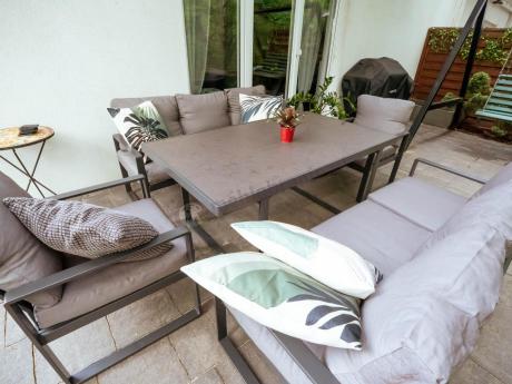 Meble ogrodowe dla 8 osób - sofy 175cm, fotele, stół 160cm ze szklanym blatem - Panaon Grande Elite GG