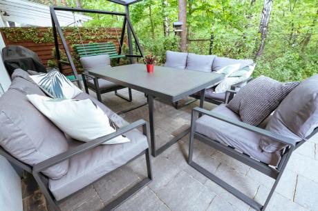 Meble ogrodowe dla 8 osób - sofy 175cm, fotele, stół 160cm ze szklanym blatem - Panaon Grande Elite GG