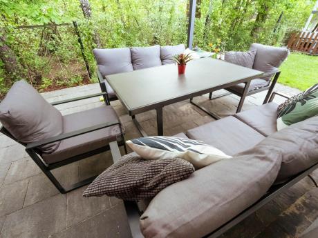 Meble ogrodowe dla 8 osób - sofy 175cm, fotele, stół 160cm ze szklanym blatem - Panaon Grande Elite GG