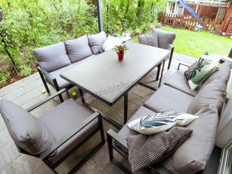 Meble ogrodowe dla 8 osób - sofy 175cm, fotele, stół 160cm ze szklanym blatem - Panaon Grande Elite GG