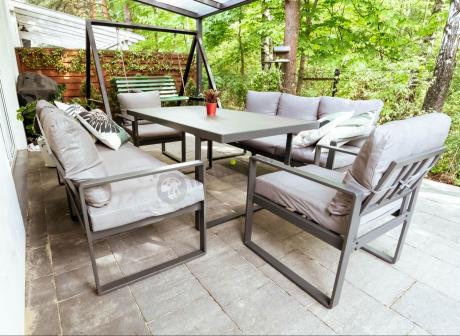 Meble ogrodowe dla 8 osób - sofy 175cm, fotele, stół 160cm ze szklanym blatem - Panaon Grande Elite GG