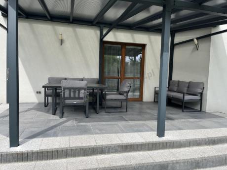 Meble ogrodowe dla 8 osób - sofy 175cm, fotele, stół 160cm ze szklanym blatem - Panaon Grande Elite GG