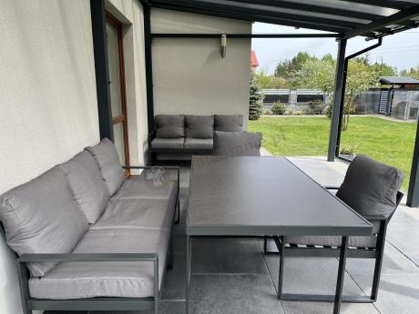 Meble ogrodowe dla 8 osób - sofy 175cm, fotele, stół 160cm ze szklanym blatem - Panaon Grande Elite GG