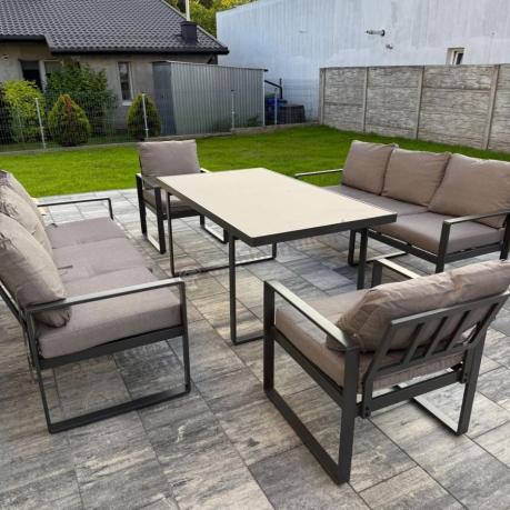 Meble ogrodowe dla 8 osób - sofy 175cm, fotele, stół 160cm ze szklanym blatem - Panaon Grande Elite GG