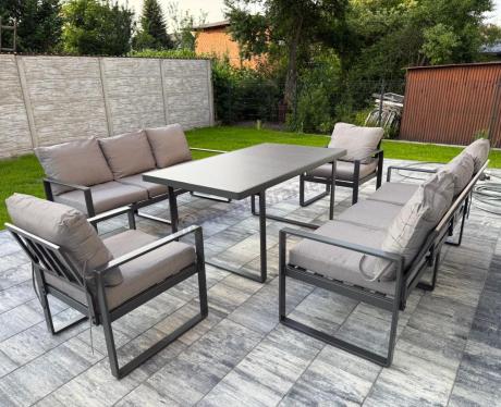 Meble ogrodowe dla 8 osób - sofy 175cm, fotele, stół 160cm ze szklanym blatem - Panaon Grande Elite GG