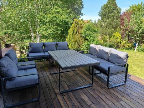 Meble ogrodowe dla 8 osób - sofy 175cm, fotele, stół obiadowy 160cm - Panaon Grande GG