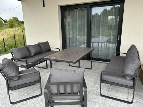 Meble ogrodowe dla 8 osób - sofy 175cm, fotele, stół obiadowy 160cm - Panaon Grande GG