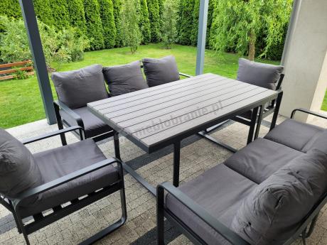 Meble ogrodowe dla 8 osób - sofy 175cm, fotele, stół obiadowy 160cm - Panaon Grande GG