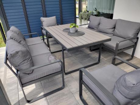 Meble ogrodowe dla 8 osób - sofy 175cm, fotele, stół obiadowy 160cm - Panaon Grande GG