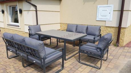 Meble ogrodowe dla 8 osób - sofy 175cm, fotele, stół obiadowy 160cm - Panaon Grande GG