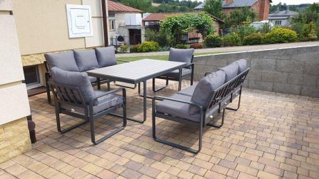 Meble ogrodowe dla 8 osób - sofy 175cm, fotele, stół obiadowy 160cm - Panaon Grande GG