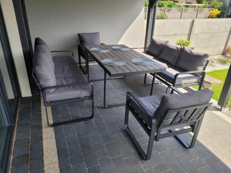 Meble ogrodowe dla 8 osób - sofy 175cm, fotele, stół obiadowy 160cm - Panaon Grande GG