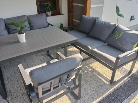 Meble ogrodowe dla 8 osób - sofy 175cm, fotele, stół obiadowy 160cm - Panaon Grande GG