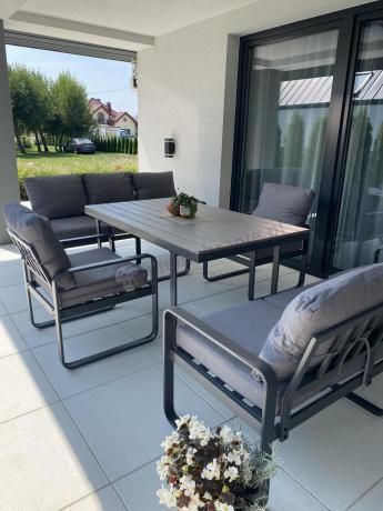 Meble ogrodowe dla 8 osób - sofy 175cm, fotele, stół obiadowy 160cm - Panaon Grande GG