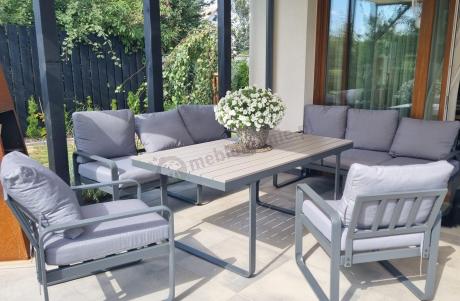 Meble ogrodowe dla 8 osób - sofy 175cm, fotele, stół obiadowy 160cm - Panaon Grande GG