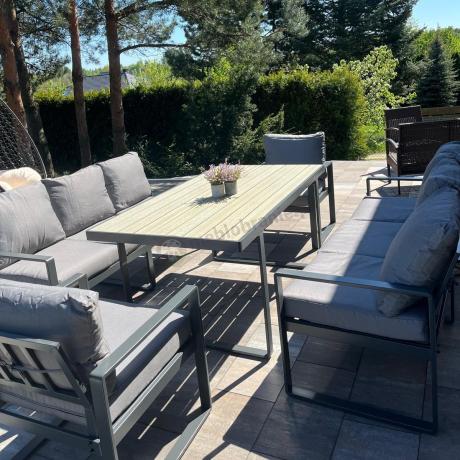 Meble ogrodowe dla 8 osób - sofy 175cm, fotele, stół obiadowy 160cm - Panaon Grande GG