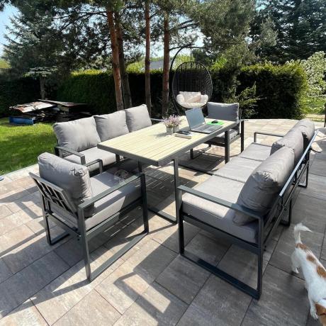 Meble ogrodowe dla 8 osób - sofy 175cm, fotele, stół obiadowy 160cm - Panaon Grande GG