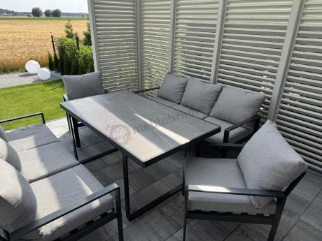 Meble ogrodowe dla 8 osób - sofy 175cm, fotele, szklany stół 160cm - Panaon Grande Elite LG