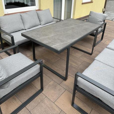 Meble ogrodowe dla 8 osób - sofy 175cm, fotele, szklany stół 160cm - Panaon Grande Elite LG