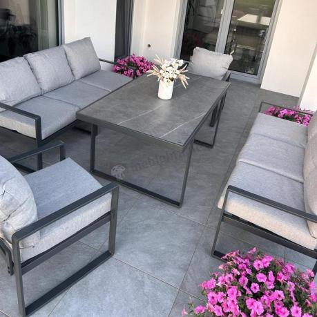 Meble ogrodowe dla 8 osób - sofy 175cm, fotele, szklany stół 160cm - Panaon Grande Elite LG