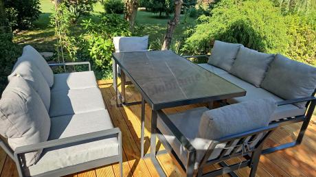 Meble ogrodowe dla 8 osób - sofy 175cm, fotele, szklany stół 160cm - Panaon Grande Elite LG