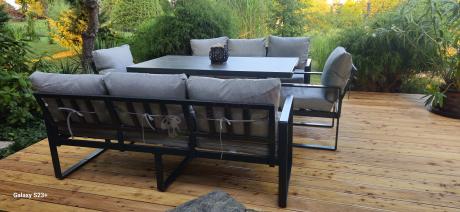 Meble ogrodowe dla 8 osób - sofy 175cm, fotele, szklany stół 160cm - Panaon Grande Elite LG