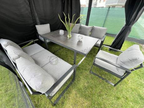 Meble ogrodowe dla 8 osób - sofy 175cm, fotele, szklany stół 160cm - Panaon Grande Elite LG