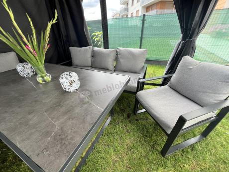 Meble ogrodowe dla 8 osób - sofy 175cm, fotele, szklany stół 160cm - Panaon Grande Elite LG