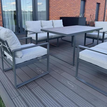 Meble ogrodowe dla 8 osób - sofy 175cm, fotele, szklany stół 160cm - Panaon Grande Elite LG