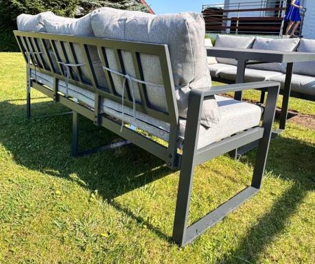 Meble ogrodowe dla 8 osób - sofy 175cm, fotele, szklany stół 160cm - Panaon Grande Elite LG