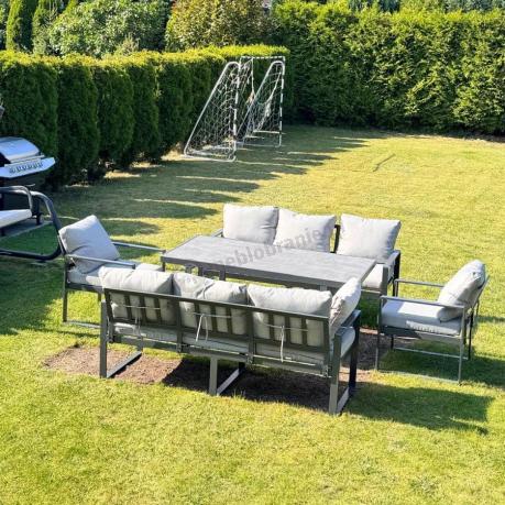 Meble ogrodowe dla 8 osób - sofy 175cm, fotele, szklany stół 160cm - Panaon Grande Elite LG