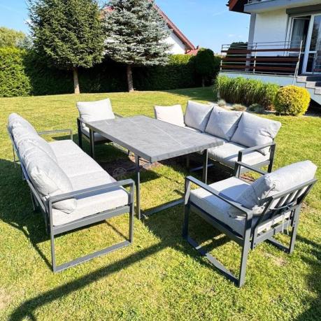 Meble ogrodowe dla 8 osób - sofy 175cm, fotele, szklany stół 160cm - Panaon Grande Elite LG