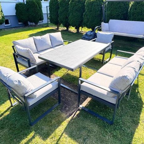 Meble ogrodowe dla 8 osób - sofy 175cm, fotele, szklany stół 160cm - Panaon Grande Elite LG