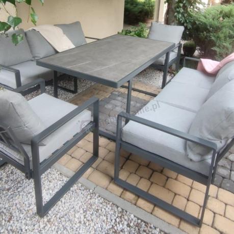 Meble ogrodowe dla 8 osób - sofy 175cm, fotele, szklany stół 160cm - Panaon Grande Elite LG