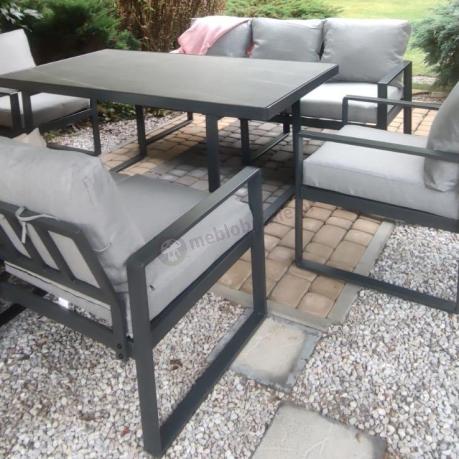 Meble ogrodowe dla 8 osób - sofy 175cm, fotele, szklany stół 160cm - Panaon Grande Elite LG