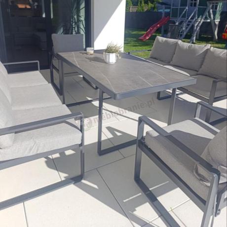 Meble ogrodowe dla 8 osób - sofy 175cm, fotele, szklany stół 160cm - Panaon Grande Elite LG
