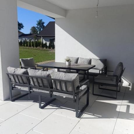 Meble ogrodowe dla 8 osób - sofy 175cm, fotele, szklany stół 160cm - Panaon Grande Elite LG