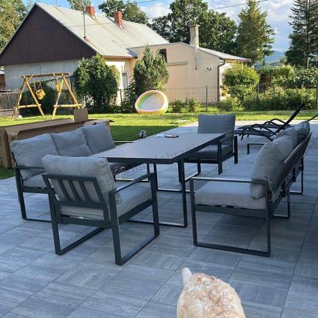Meble ogrodowe dla 8 osób - sofy 175cm, fotele, szklany stół 160cm - Panaon Grande Elite LG