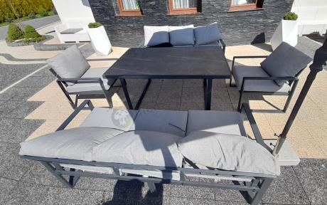 Meble ogrodowe dla 8 osób - sofy 175cm, fotele, szklany stół 160cm - Panaon Grande Elite LG
