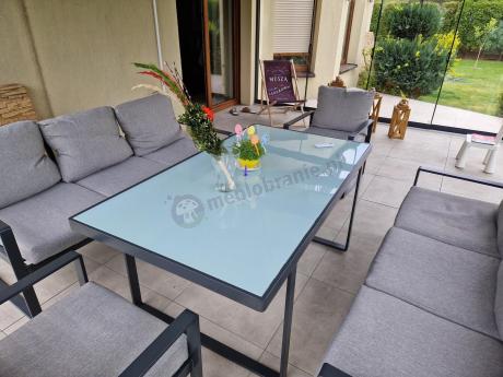 Meble ogrodowe dla 8 osób - sofy 175cm, fotele, szklany stół 160cm - Panaon Grande Elite LG