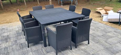 Meble ogrodowe dla 8 osób z dużym stołem Meblobranie TJD8 grafit