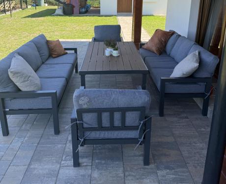Meble ogrodowe dla 8 osób z wysokim stołem - aluminium- Calamba Grande - Grey