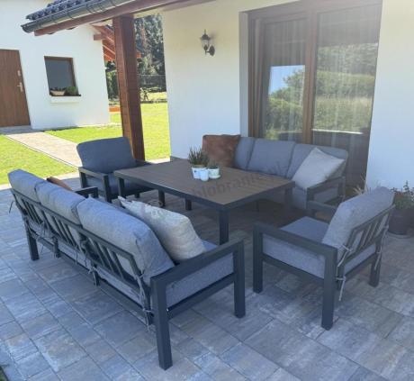 Meble ogrodowe dla 8 osób z wysokim stołem - aluminium- Calamba Grande - Grey