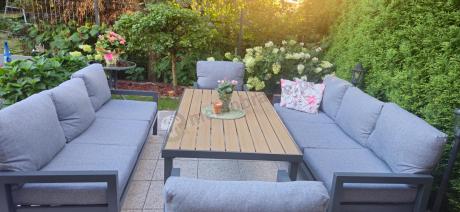 Meble ogrodowe dla 8 osób z wysokim stołem - aluminium- Calamba Grande - Grey