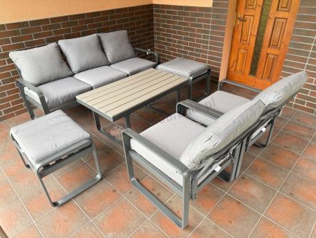 Meble ogrodowe metalowe - sofa 175cm, fotele, pufy i stolik kawowy - Panaon Dining