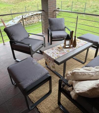 Meble ogrodowe metalowe - sofa 175cm, fotele, pufy i stolik kawowy - Panaon Dining