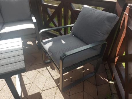 Meble ogrodowe metalowe - sofa 175cm, fotele, pufy i stolik kawowy - Panaon Dining