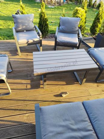 Meble ogrodowe metalowe - sofa 175cm, fotele, pufy i stolik kawowy - Panaon Dining
