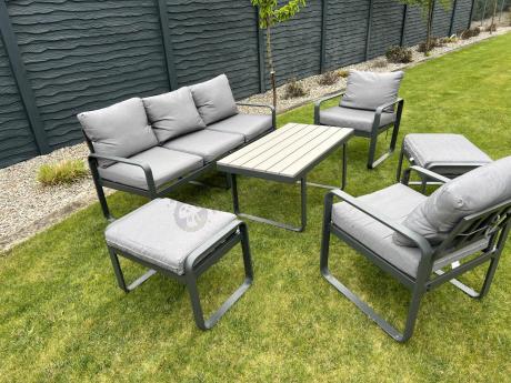Meble ogrodowe metalowe - sofa 175cm, fotele, pufy i stolik kawowy - Panaon Dining